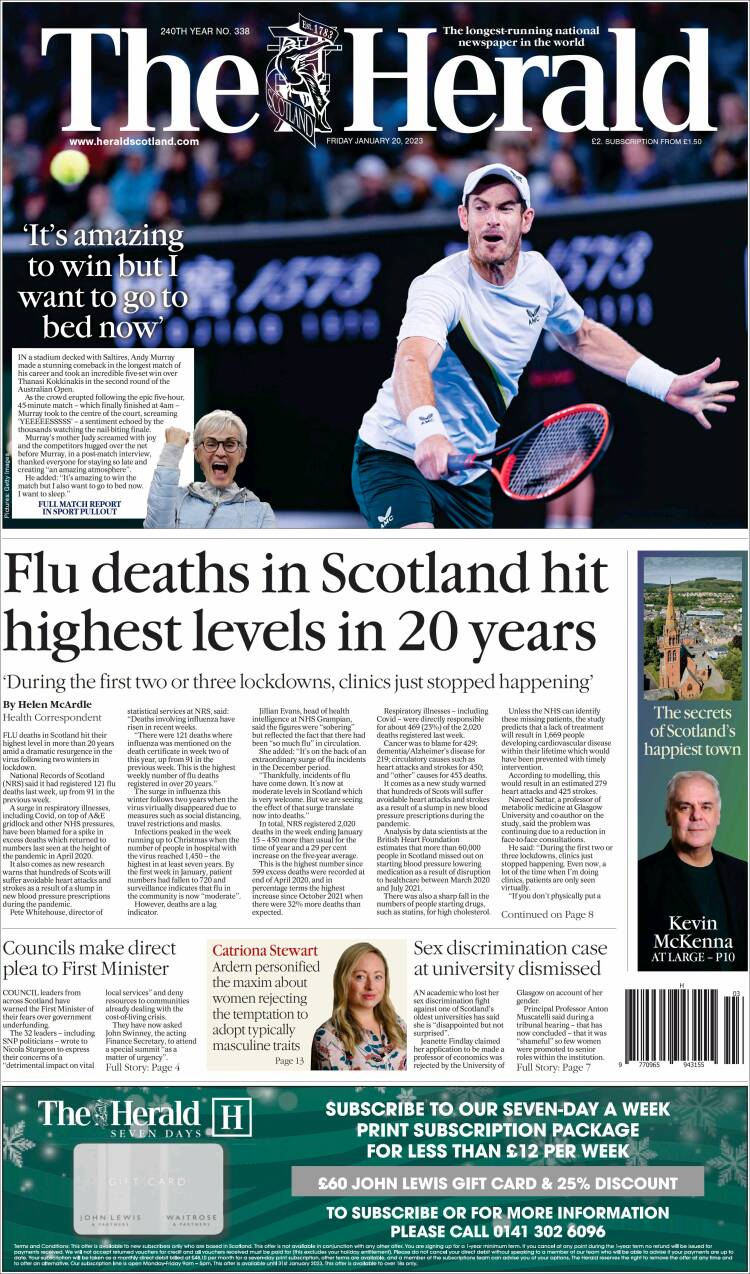 Portada de The Herald (Reino Unido)