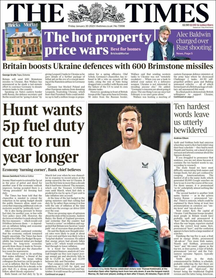 Portada de The Times (Reino Unido)