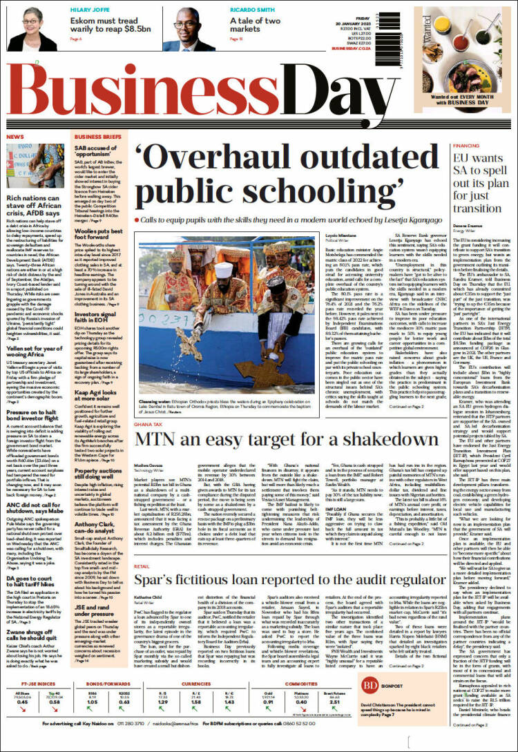 Portada de Business Day (Sud&aacute;frica)