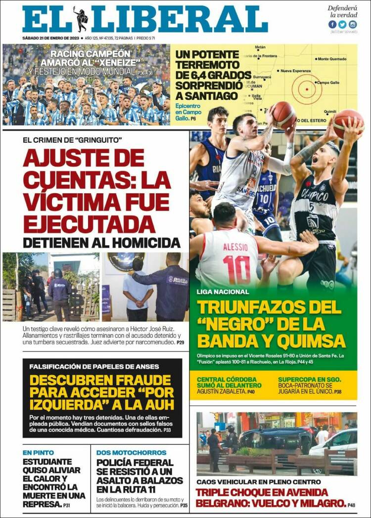 Portada de Diario El Liberal (Argentina)