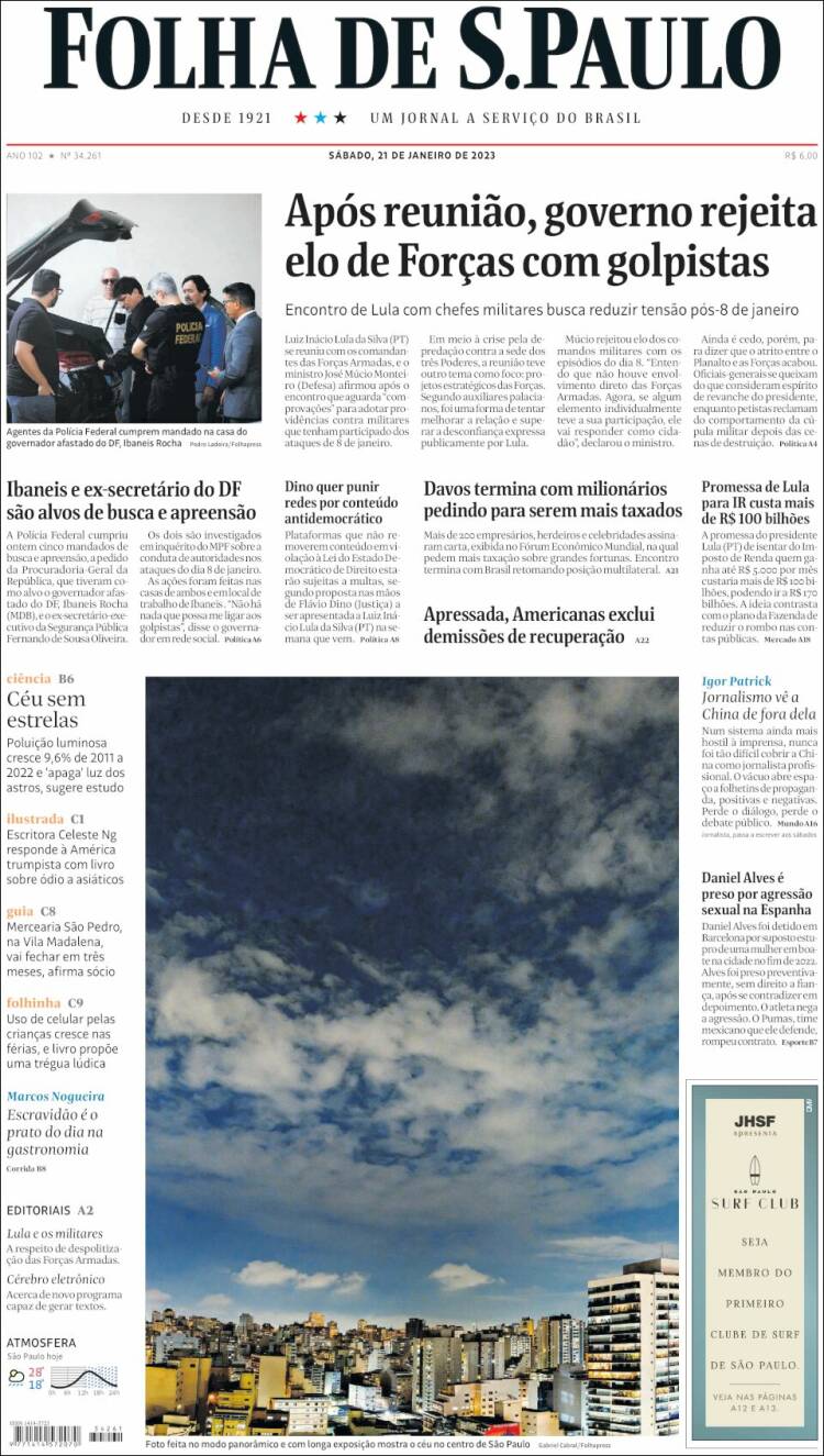 Portada de Folha de São Paulo (Brasil)