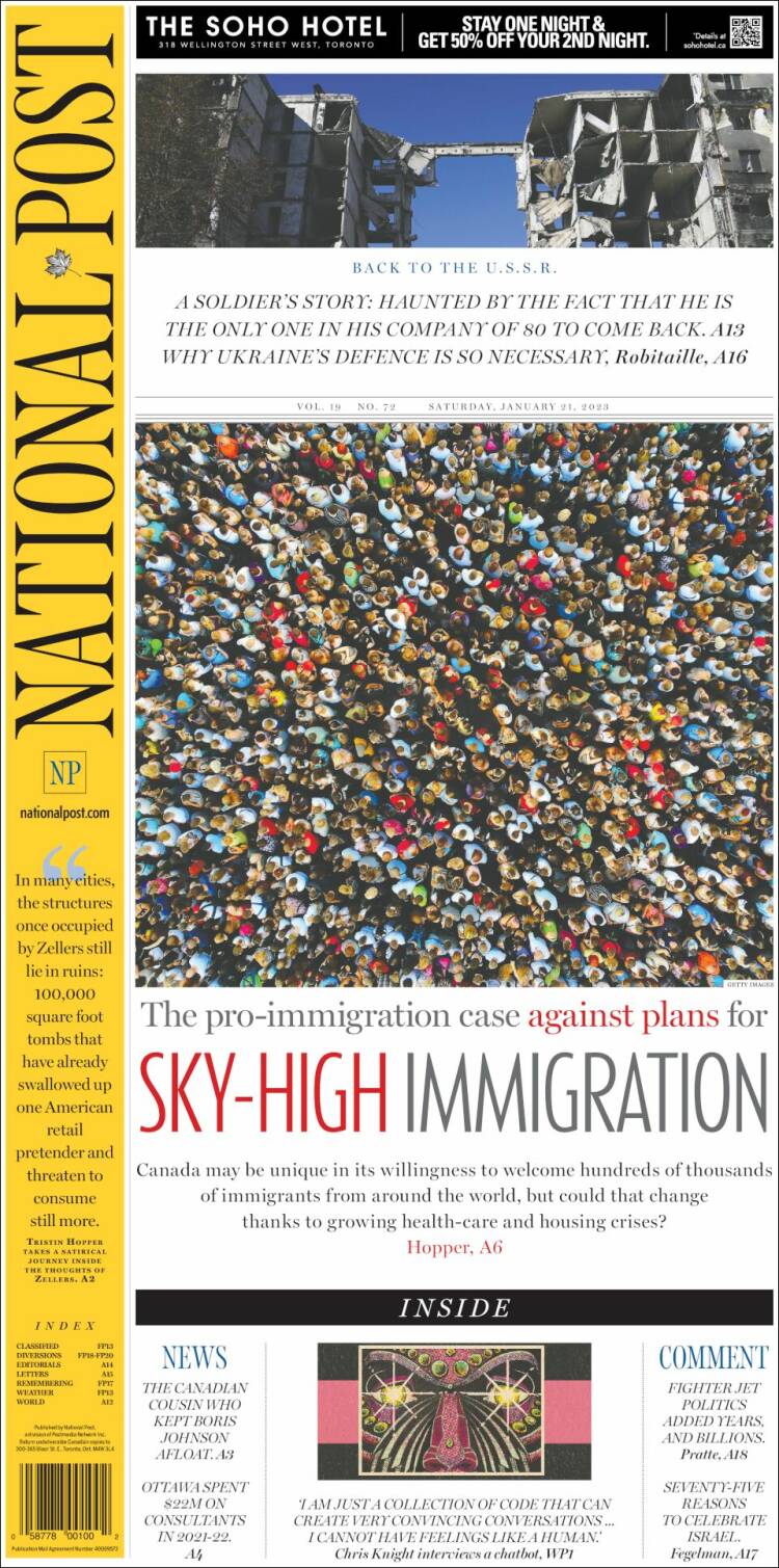 Portada de The National Post (Canadá)