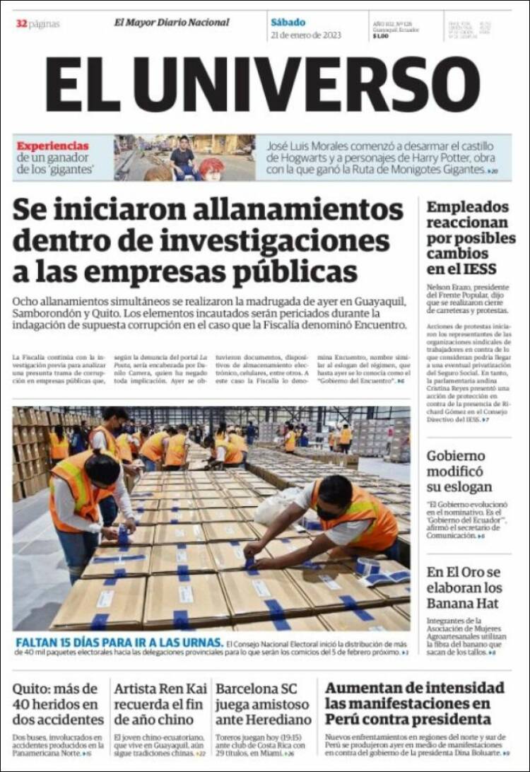Portada de El Universo - Ecuador (Ecuador)