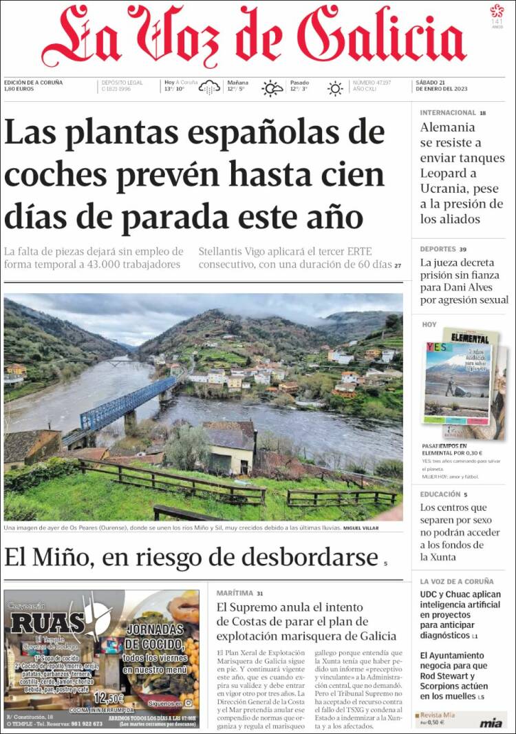 Portada de La Voz de Galicia (Espagne)