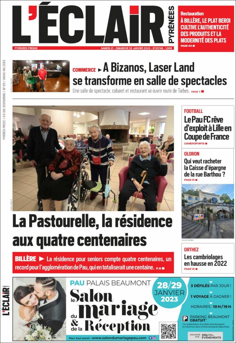 Portada de L'Eclair des Pyrénées (France)