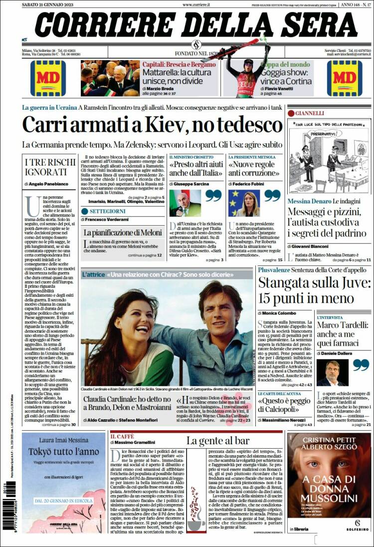 Portada de Corriere della Sera (Italia)