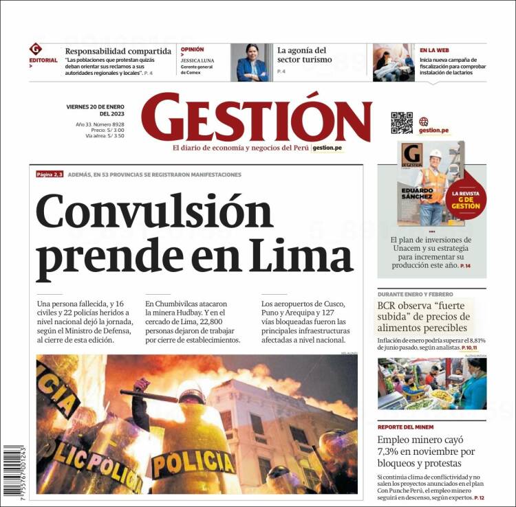 Portada de Diario Gestión (Per&uacute;)