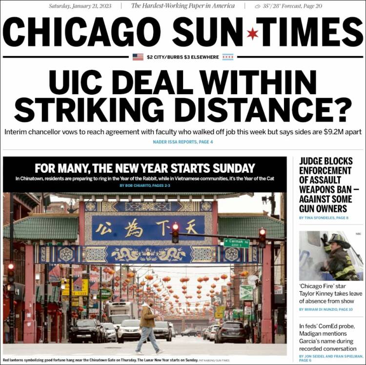 Portada de Chicago Sun-Times (États-Unis)