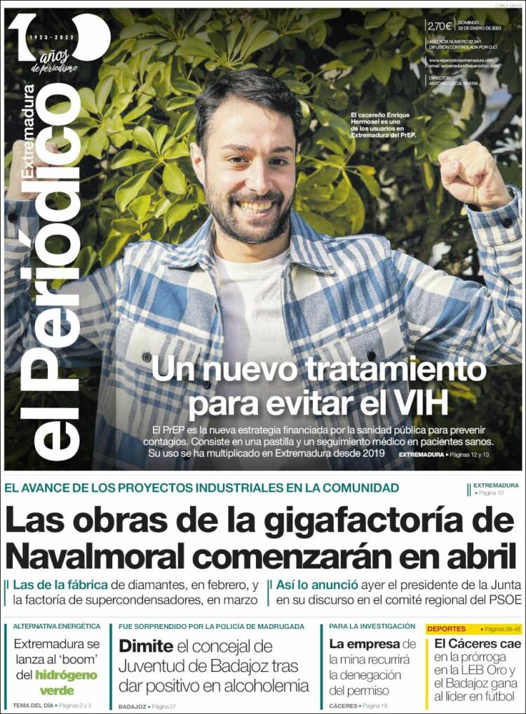 Portada de El Periódico de Extremadura (España)