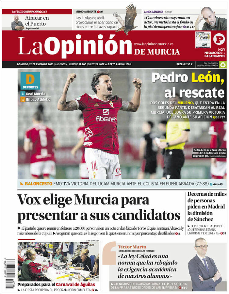 Portada de La Opinión de Murcia (España)