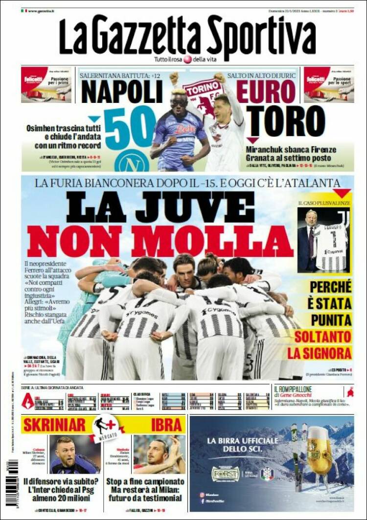 Portada de La Gazzetta dello Sport (Italia)
