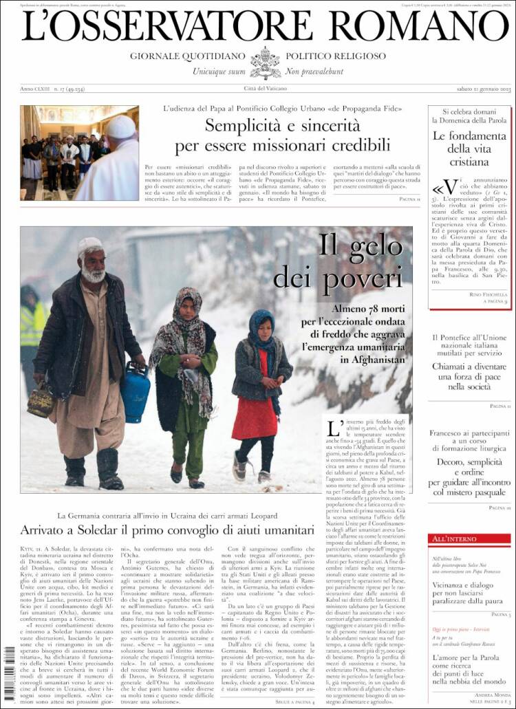 Portada de L'Osservatore Romano (Italia)