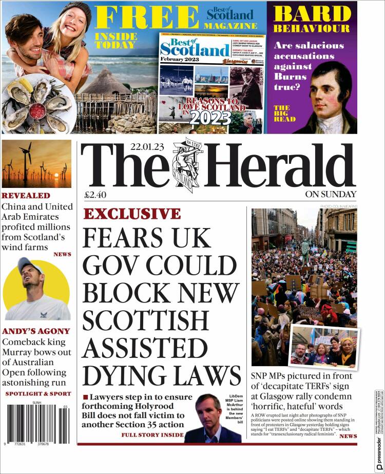 Portada de The Herald (Reino Unido)