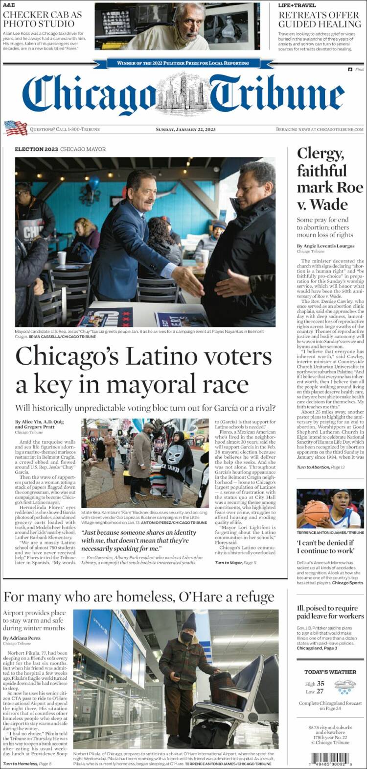 Portada de Chicago Tribune (USA)