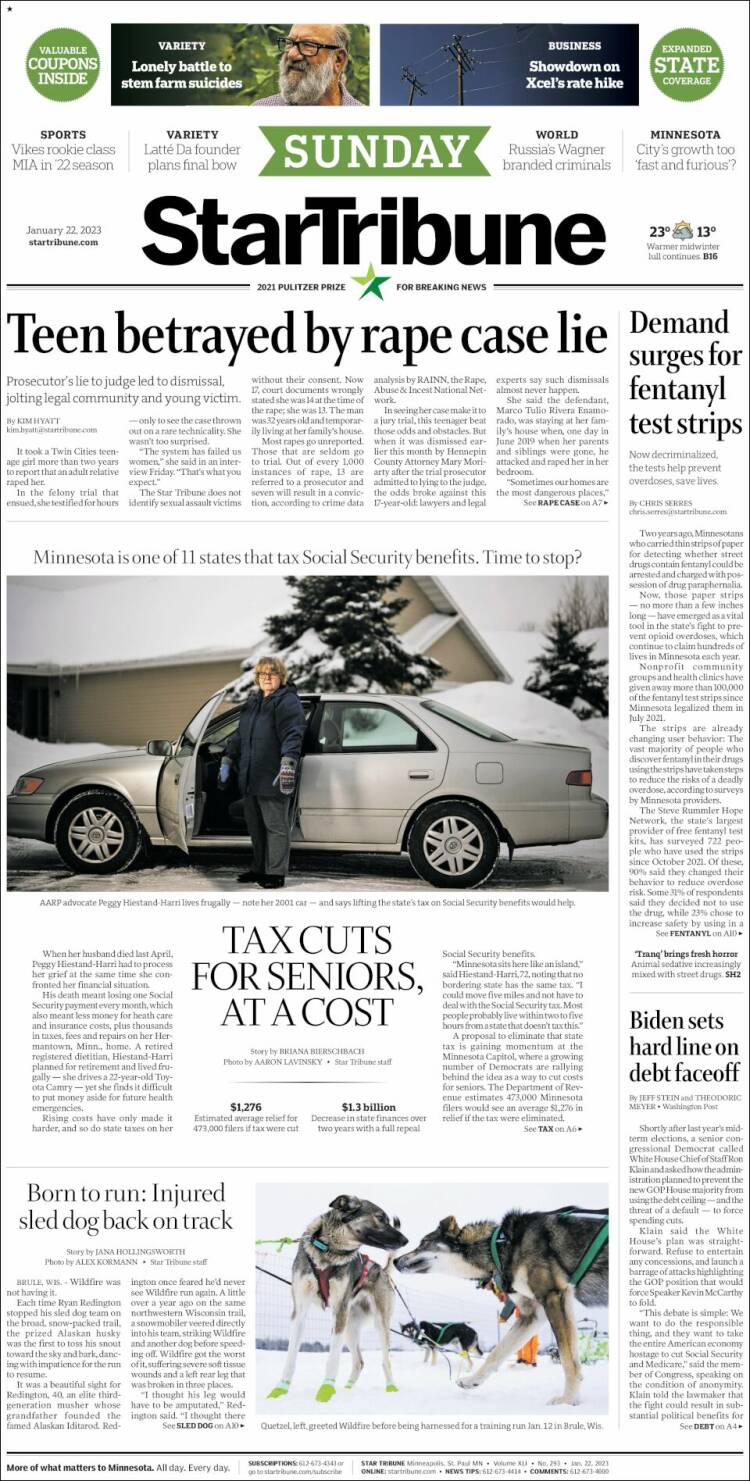 Portada de Star Tribune (USA)