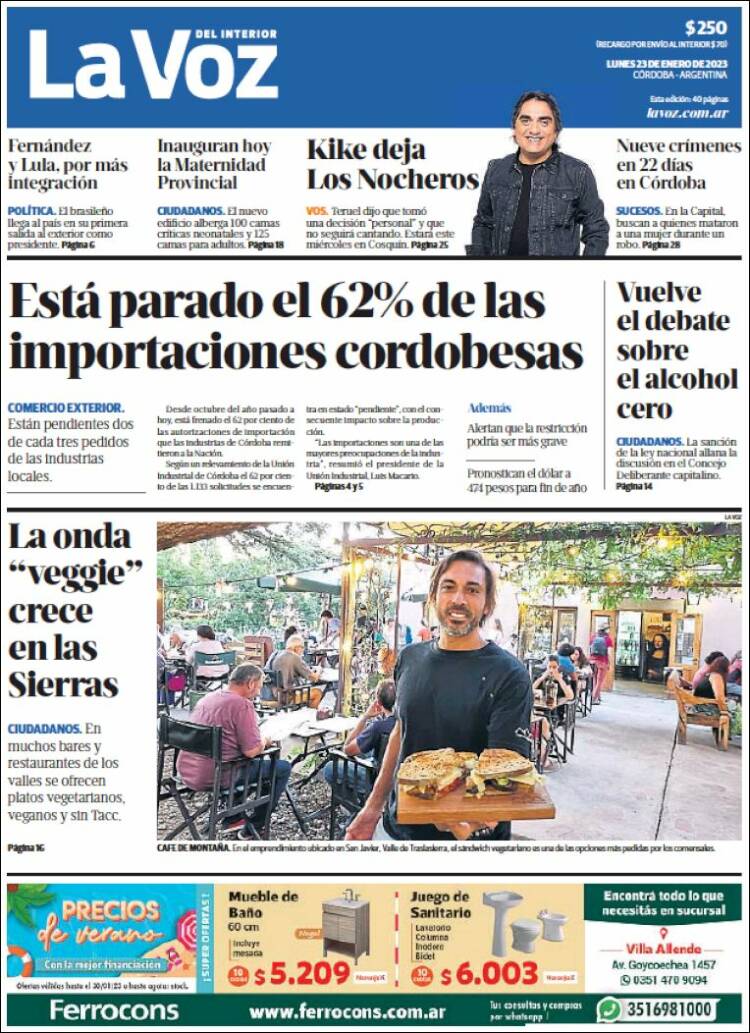 Portada de La Voz del Interior (Argentina)