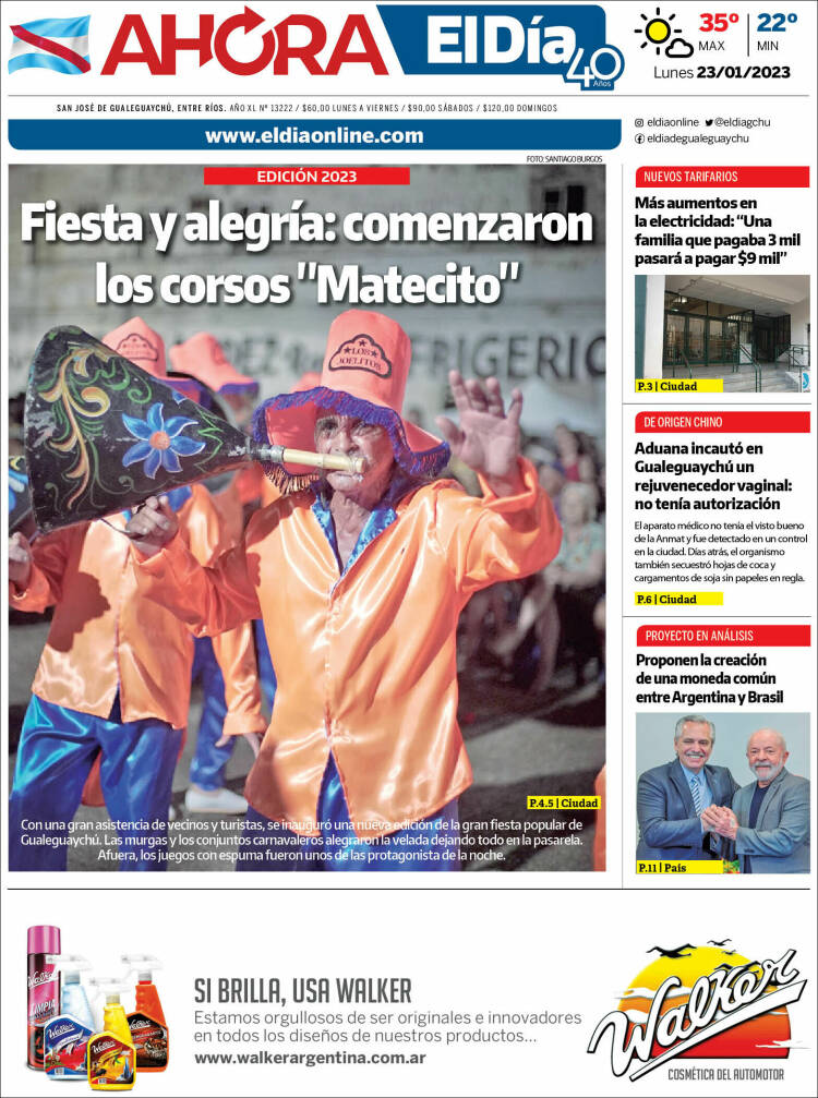 Portada de El Día de Gualeguaychú (Argentina)