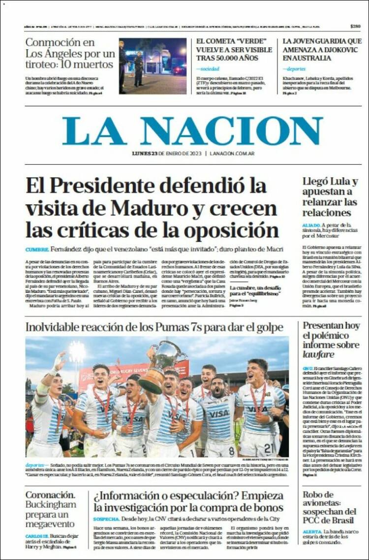 Portada de La Nación (Argentina)