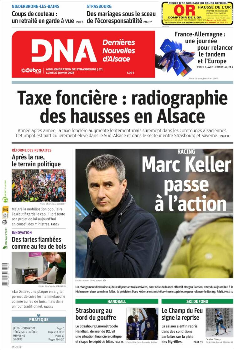 Portada de Les Dernières Nouvelles d'Alsace (Francia)