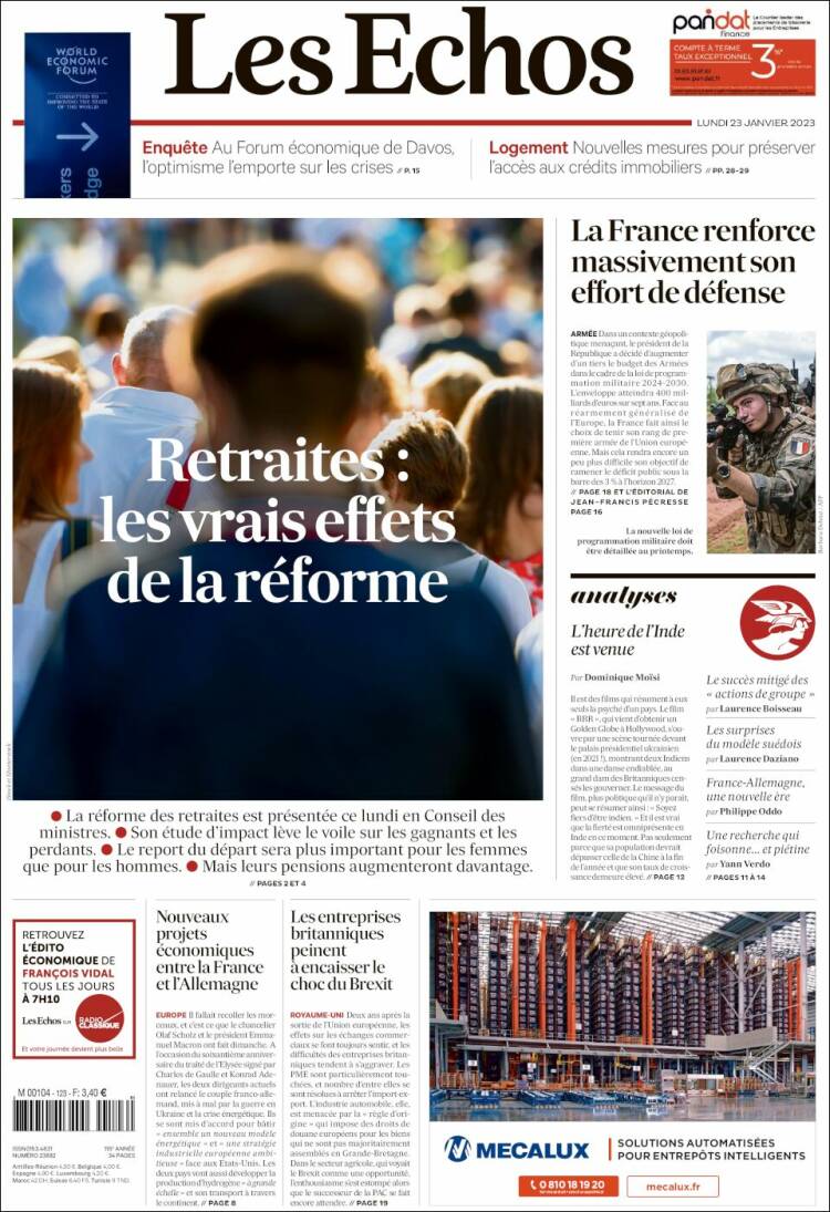 Portada de Les Echos (Francia)