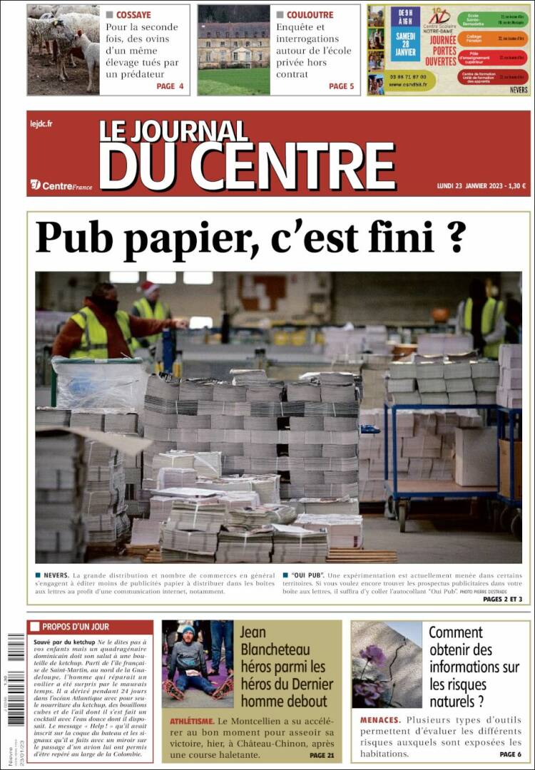 Portada de Le Journal du Centre (Francia)