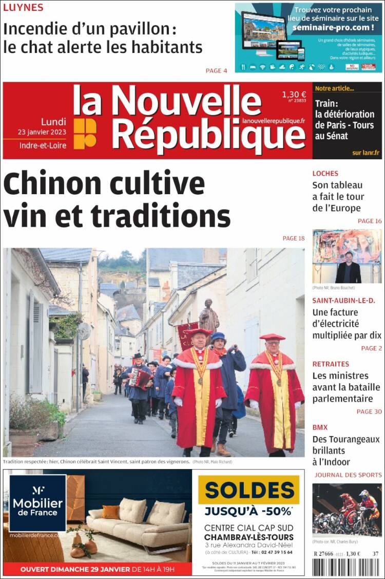 Portada de La Nouvelle Republique (Francia)