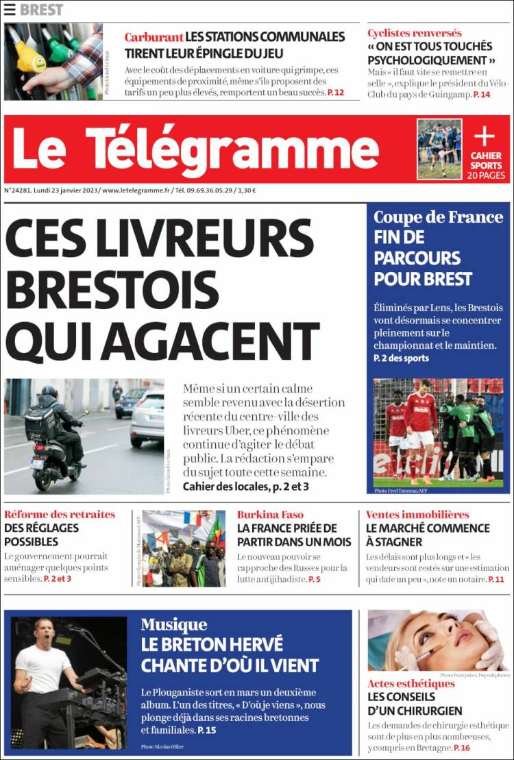 Portada de Télégramme (Francia)