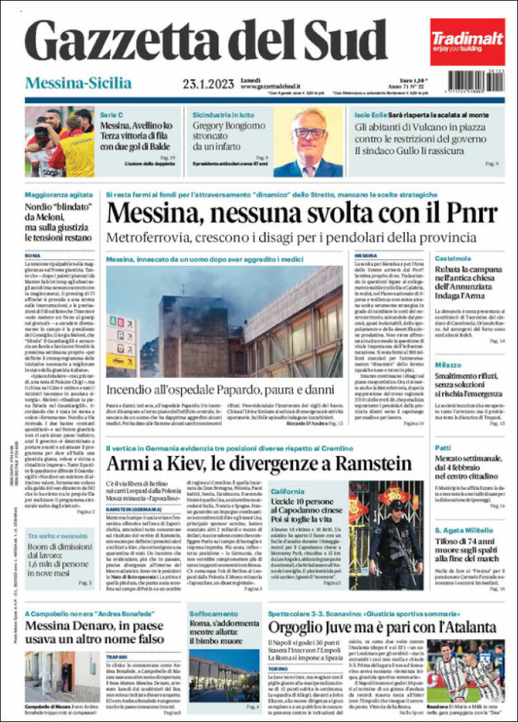 Portada de Gazzetta del Sud (Italia)