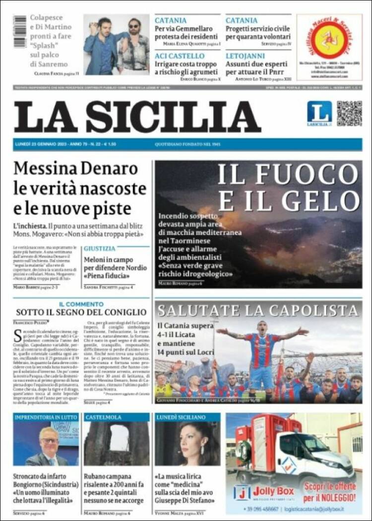 Portada de La Sicilia (Italia)