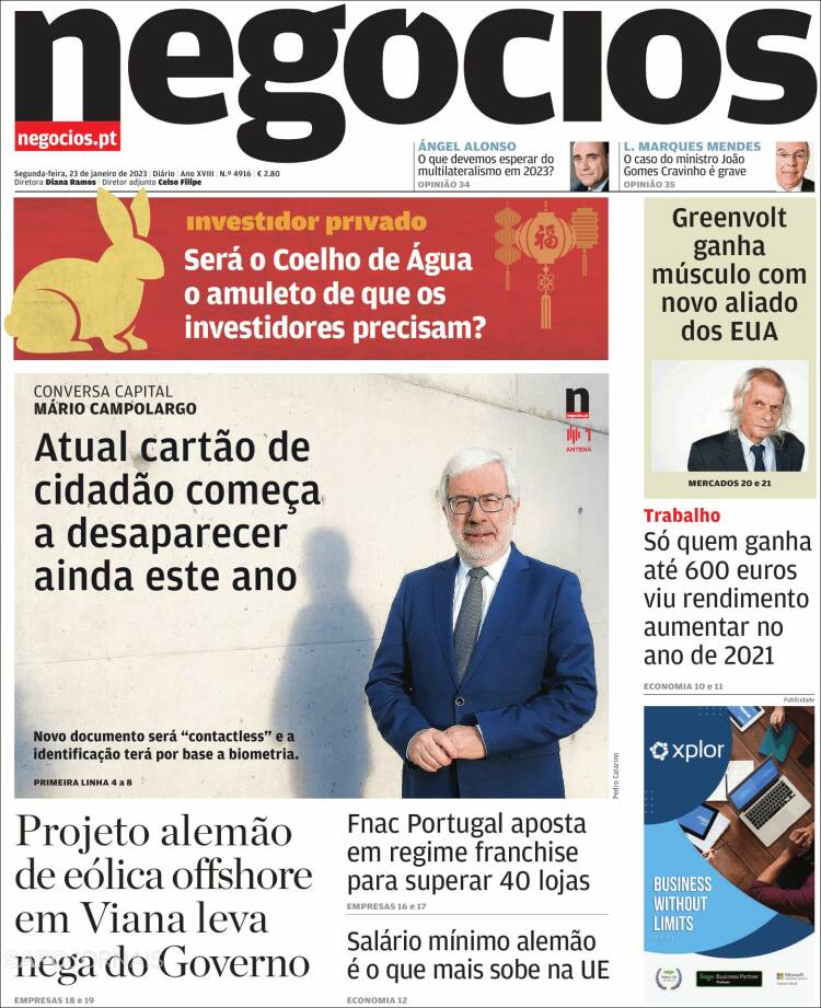 Portada de Jornal de Negócios (Portugal)