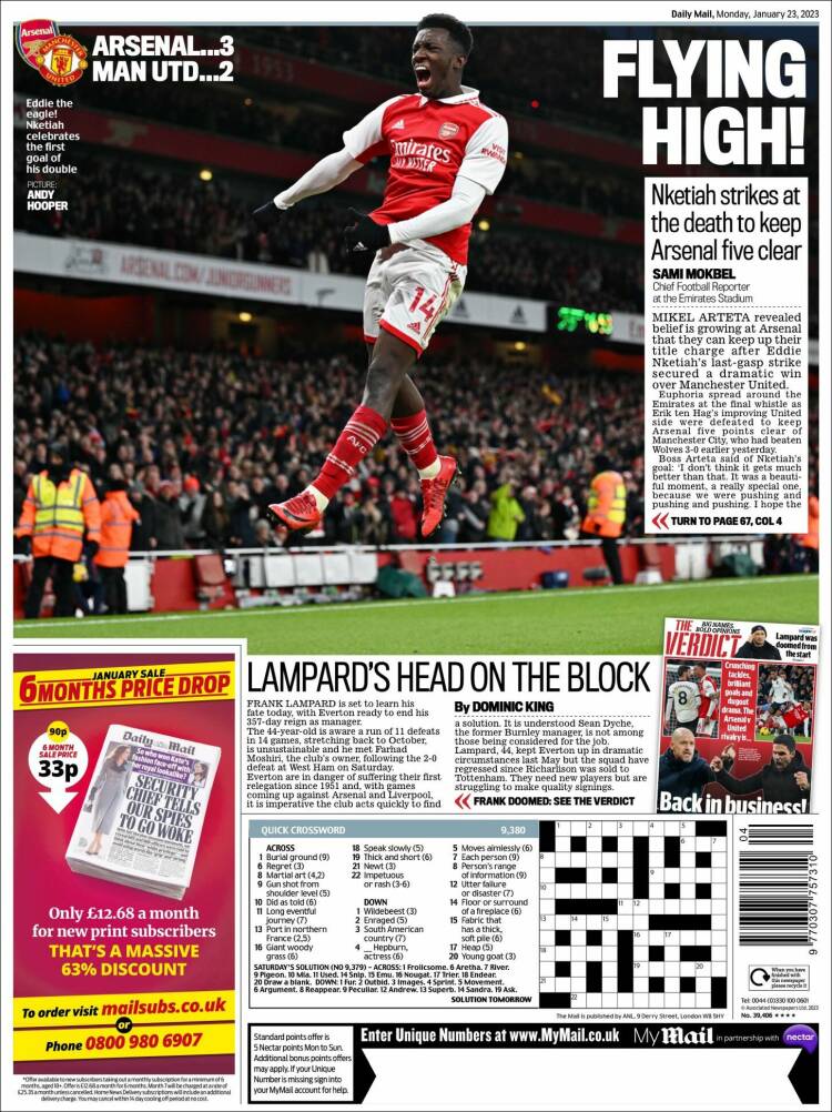 Portada de Daily Mail Sport (Reino Unido)