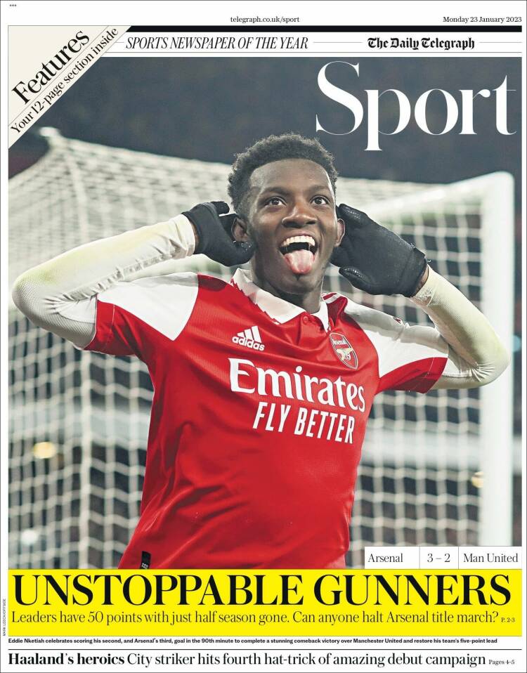 Portada de Telegraph Sport (Reino Unido)