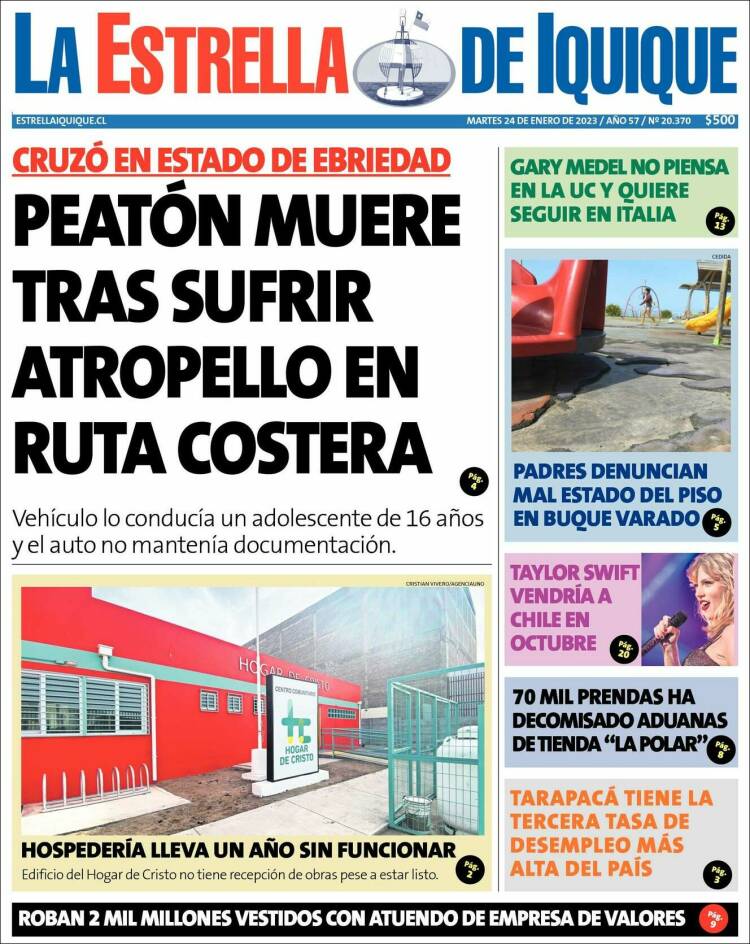 Portada de La Estrella de Iquique (Chile)