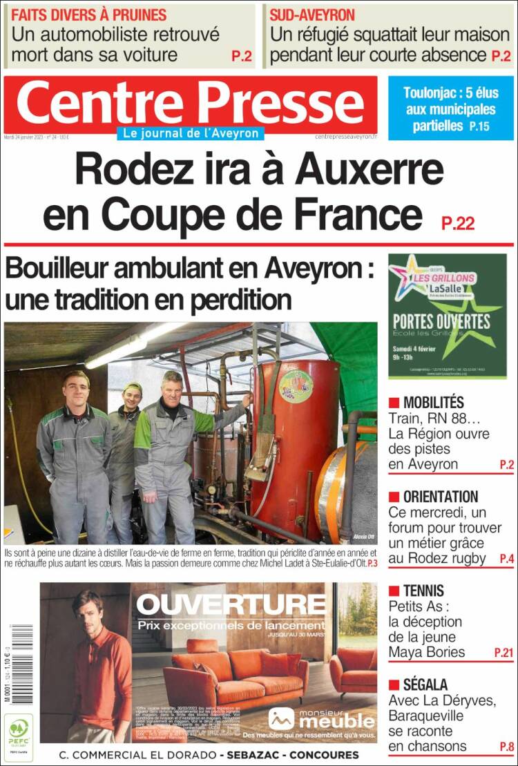 Portada de Centre Presse (Francia)