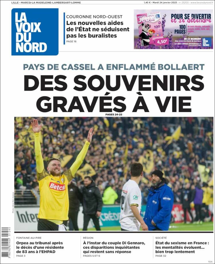 Portada de La Voix du Nord (Francia)