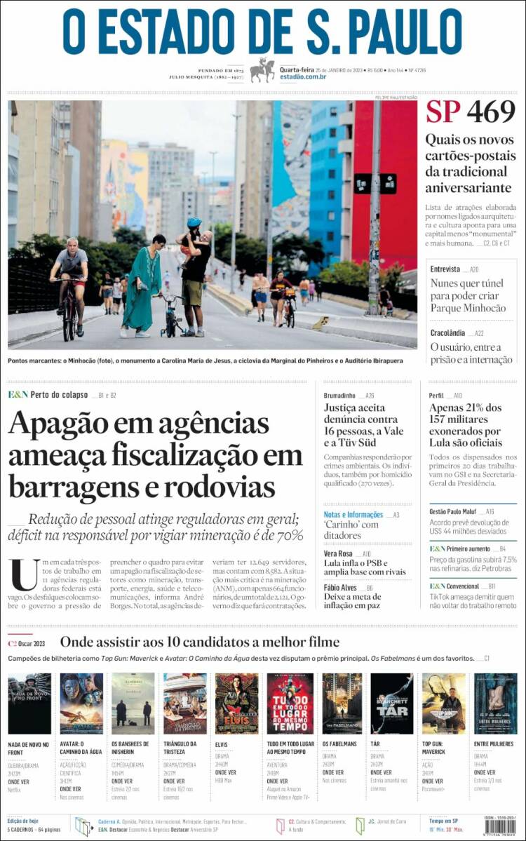 Portada de O Estado de São Paulo (Brasil)