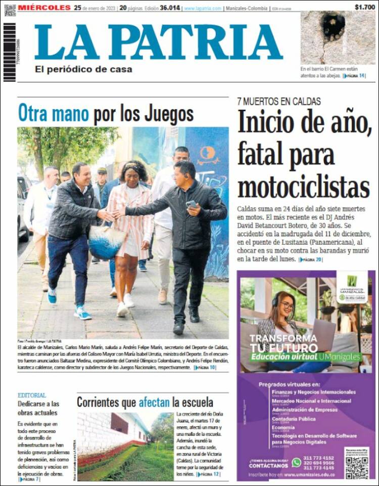 Portada de La Patria (Colombia)