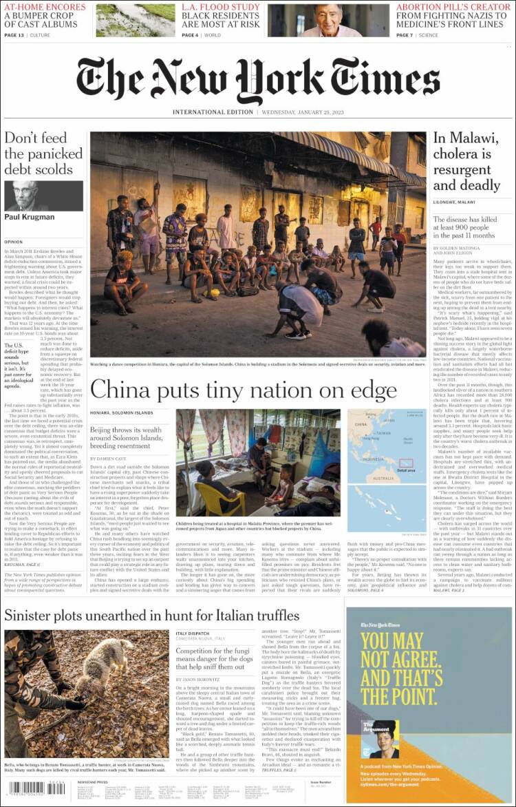 Portada de International New York Times (Europa)