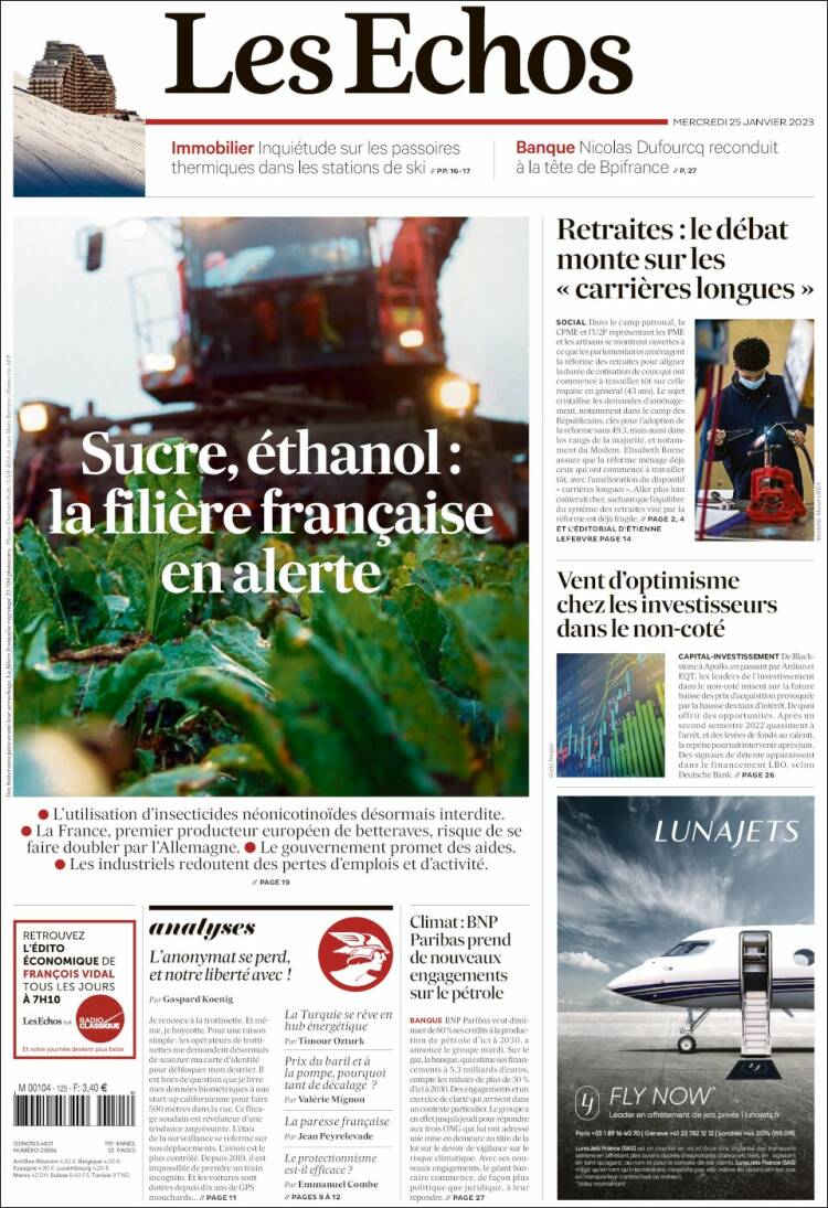 Portada de Les Echos (Francia)