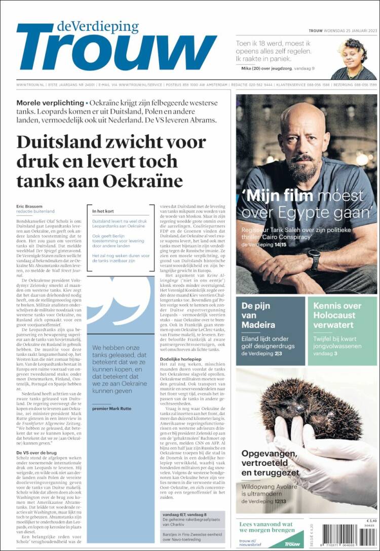 Portada de Trouw (Pa&iacute;ses Bajos)