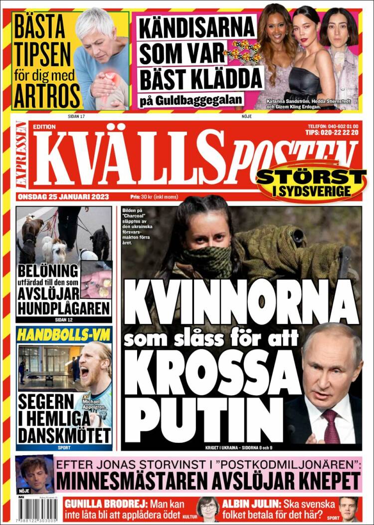 Portada de Kvällsposten (Su&egrave;de)
