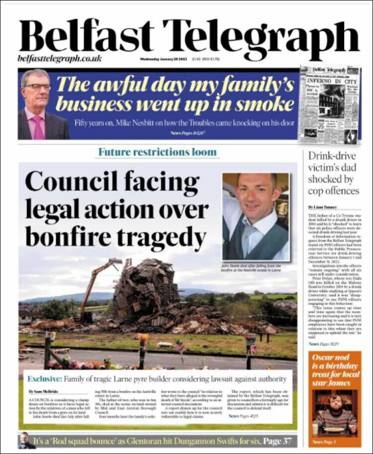 Portada de Belfast Telegraph (Reino Unido)