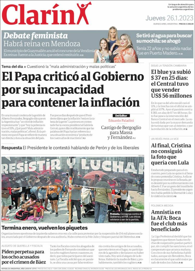 Portada de Clarín (Argentina)