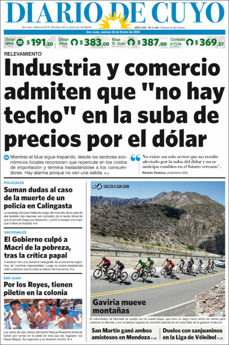 Portada de Diario de Cuyo (Argentina)