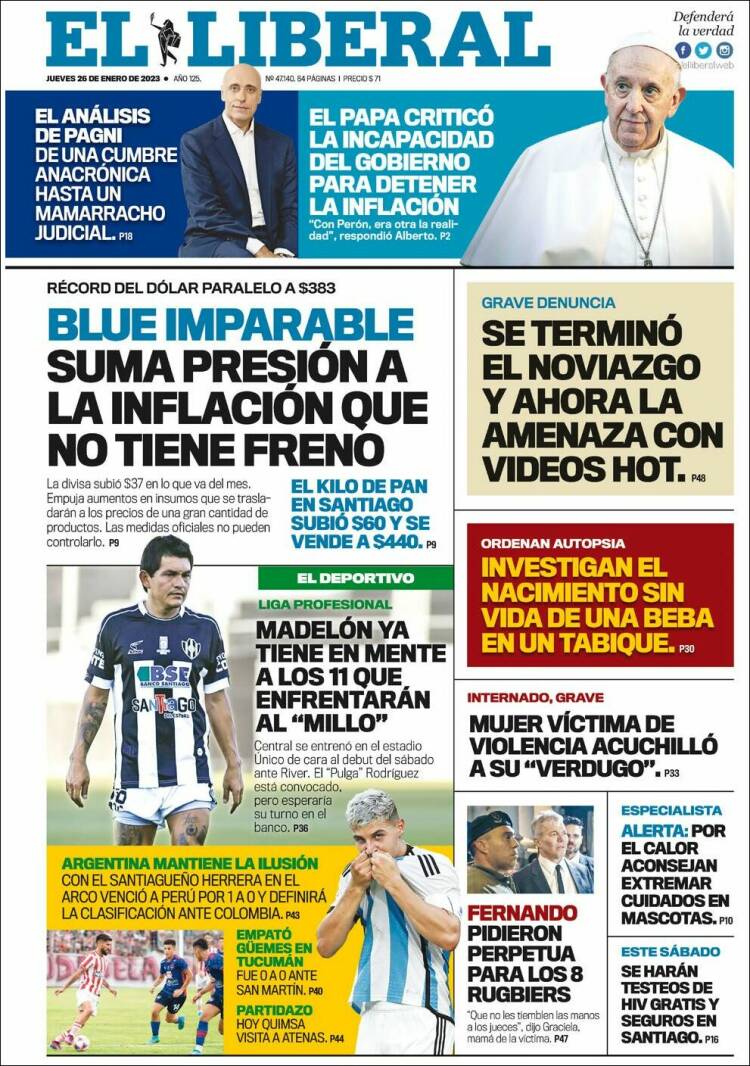 Portada de Diario El Liberal (Argentina)