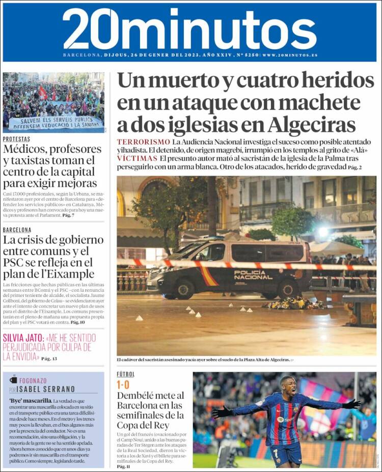 Portada de 20 Minutos - Barcelona (España)