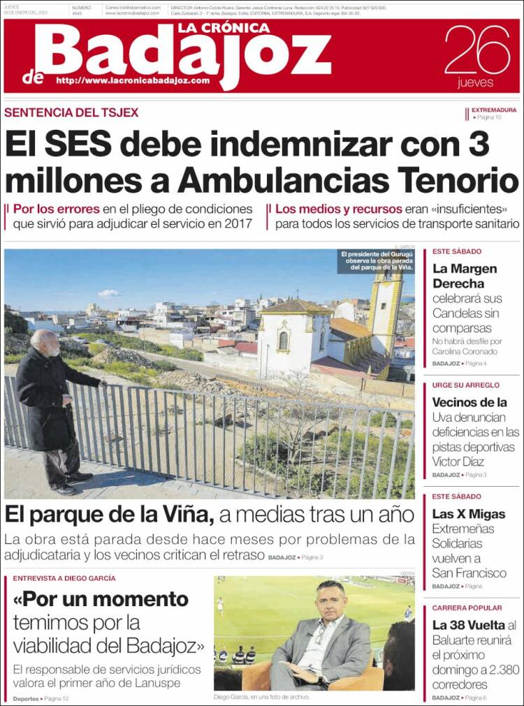 Portada de La Crónica de Badajoz (España)