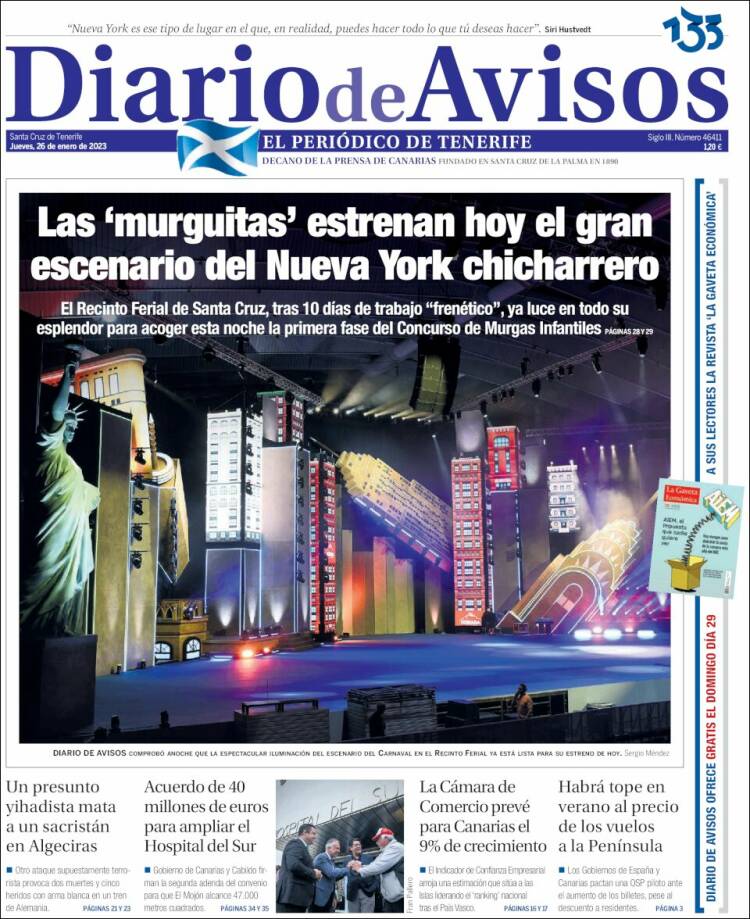 Portada de Diarios de Avisos (España)