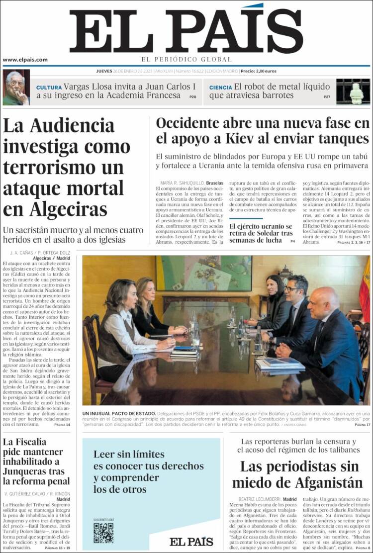 Portada de El País (España)