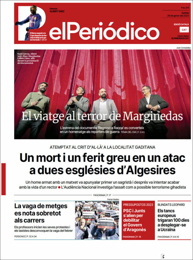 Portada de El Periódico de Catalunya (España)